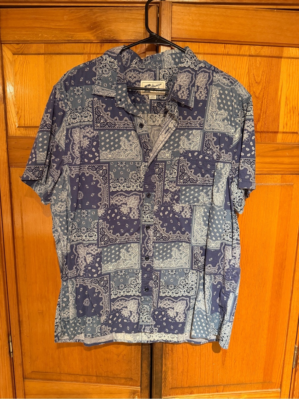 American Eagle Outfitters Blue Patchwork Bandana Print Button-Down Shirt